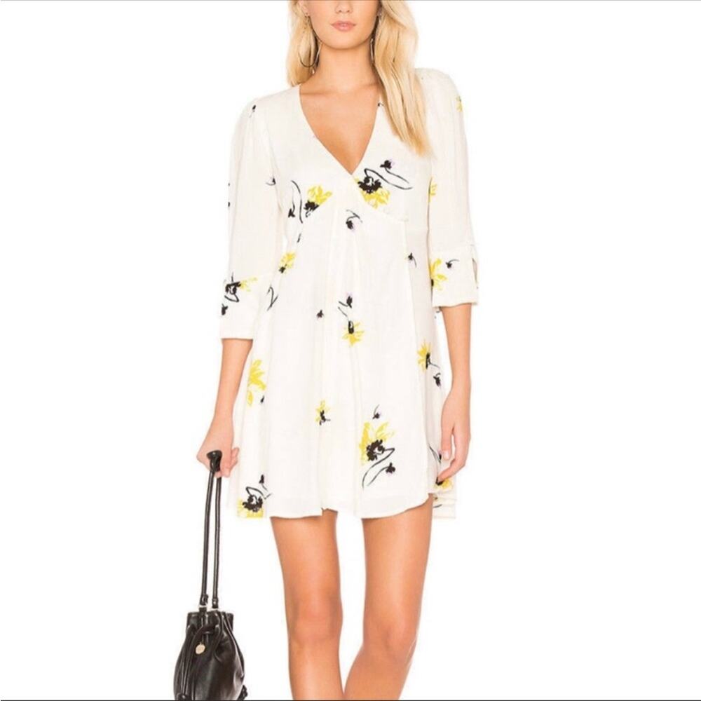 Free People Time Is On My Side Floral V-neck Mini Dress Flower Medium